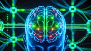 Illustration de l'implant Neuralink permettant de traduire la pensée en texte.