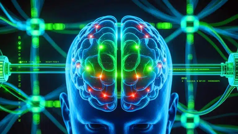 Illustration de l'implant Neuralink permettant de traduire la pensée en texte.