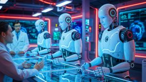 Illustration de l'interaction entre intelligence artificielle et robotique à travers des concepts de cognition incarnée.