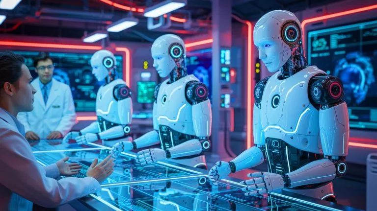 Illustration de l'interaction entre intelligence artificielle et robotique à travers des concepts de cognition incarnée.