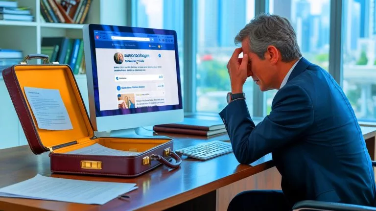 Illustration de Mark Steven Zuckerberg portant plainte contre Meta pour suspension de sa page professionnelle.