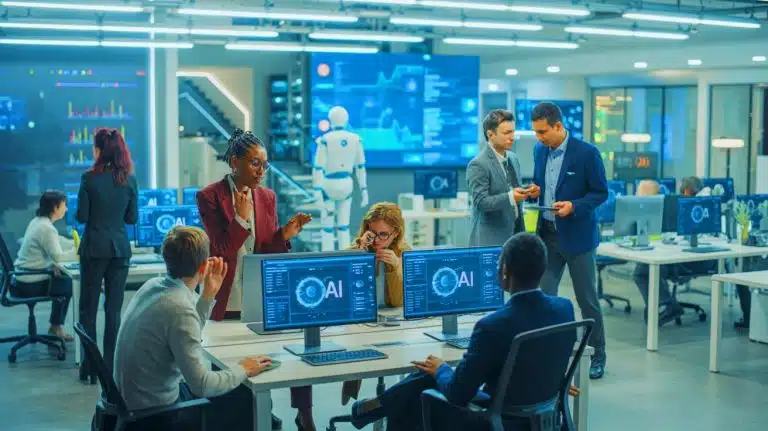Illustration de l'impact de l'intelligence artificielle sur l'emploi dans le secteur public.