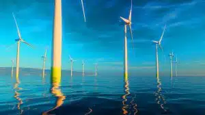 Illustration de l'implantation de turbines éoliennes pour le projet offshore Formosa 4 à Taïwan.
