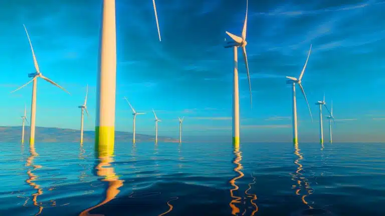Illustration de l'implantation de turbines éoliennes pour le projet offshore Formosa 4 à Taïwan.
