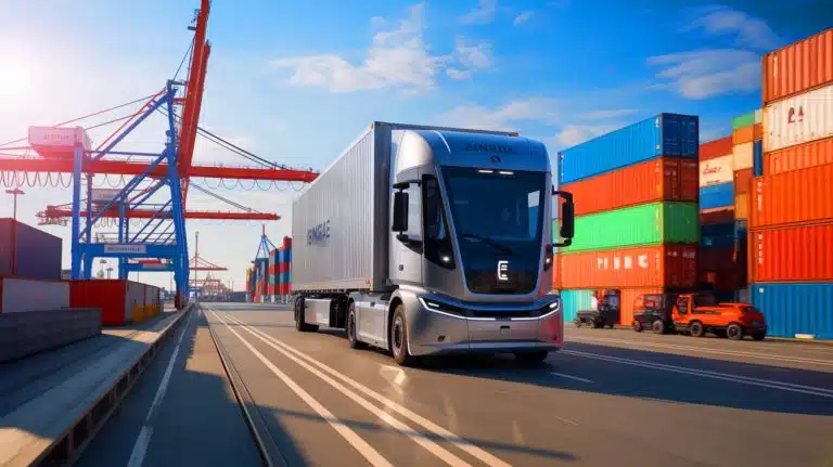 Illustration de l'exploitation réussie d'un camion lourd autonome par Einride au port d'Anvers-Bruges.