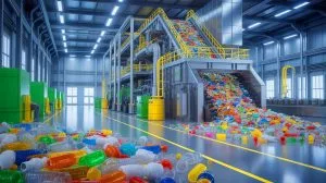 Illustration de la transformation des plastiques à usage unique en ressources précieuses grâce à un catalyseur innovant.