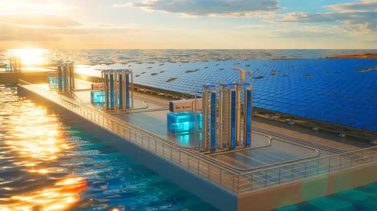 Illustration de la technologie de désalinisation solaire utilisant l'oxyde pérovskite pour produire de l'eau potable.