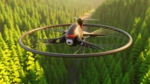 Illustration de l'innovation du drone SWIFT inspiré par le crâne du pic-vert pour résister aux impacts.