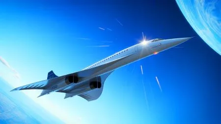 Illustration de l'expérience à bord du Concorde lors d'un vol supersonique entre New York et Londres.