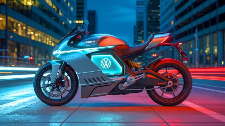 Illustration de la moto Ducati équipée d'une batterie à électrolyte solide révolutionnaire.