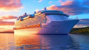 Illustration de la mise à l'eau du Legend of the Seas, le plus grand navire de croisière au monde.