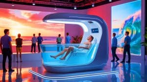 Illustration de la machine de lavage humaine automatisée présentée par Science Co. à l'Expo d'Osaka 2025.