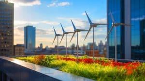 Illustration de micro-éoliennes intelligentes de Gevi Wind optimisant la production d'énergie renouvelable.