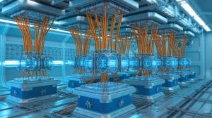 Illustration de la technologie de câblage cryogénique développée par Isentroniq pour l'informatique quantique.