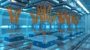 Illustration de la technologie de câblage cryogénique développée par Isentroniq pour l'informatique quantique.