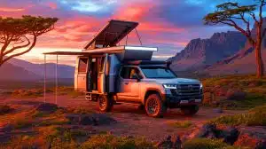 Le Bliss Mobil révolutionne l’expédition : découvrez le confort et la robustesse de ce camper télescopique unique Illustration de l'expédition compacte avec le Bliss Mobil 8 sur un châssis de Toyota Land Cruiser.