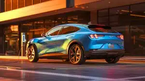 Illustration de la Ford Mustang Mach-E 2025 dans sa version électrique sportive.