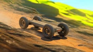 Illustration de l'expérience de glisse sur le Meepo Rover, mountainboard électrique tout-terrain.