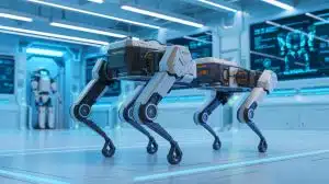 Le robot modulaire D1 se métamorphose : de quadrupède à deux bipèdes, une révolution pour la robotique personnelle Illustration de la transformation du robot modulaire D1 de quadrupède à deux bipèdes auto-équilibrants.