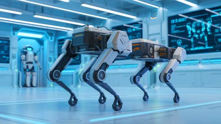 Le robot modulaire D1 se métamorphose : de quadrupède à deux bipèdes, une révolution pour la robotique personnelle Illustration de la transformation du robot modulaire D1 de quadrupède à deux bipèdes auto-équilibrants.