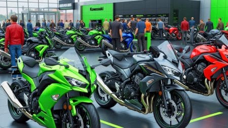 Illustration de Kawasaki devenant le leader des ventes de motos aux États-Unis.
